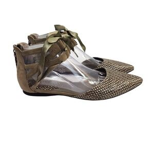 Audrey Brooke Cutesy Womens Pointed Toe‎ Flats Tan Lace Up Ballet Shoes Size 8.5